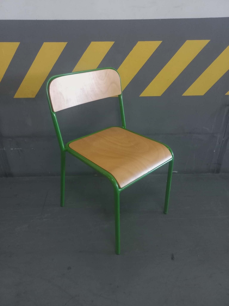 PANTRY CHAIR - WOOD (GREEN METAL FRAME)