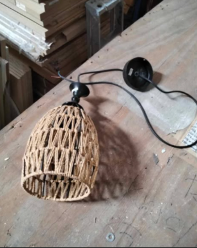 Lighting Fixture: Wood Frame Pendant Type